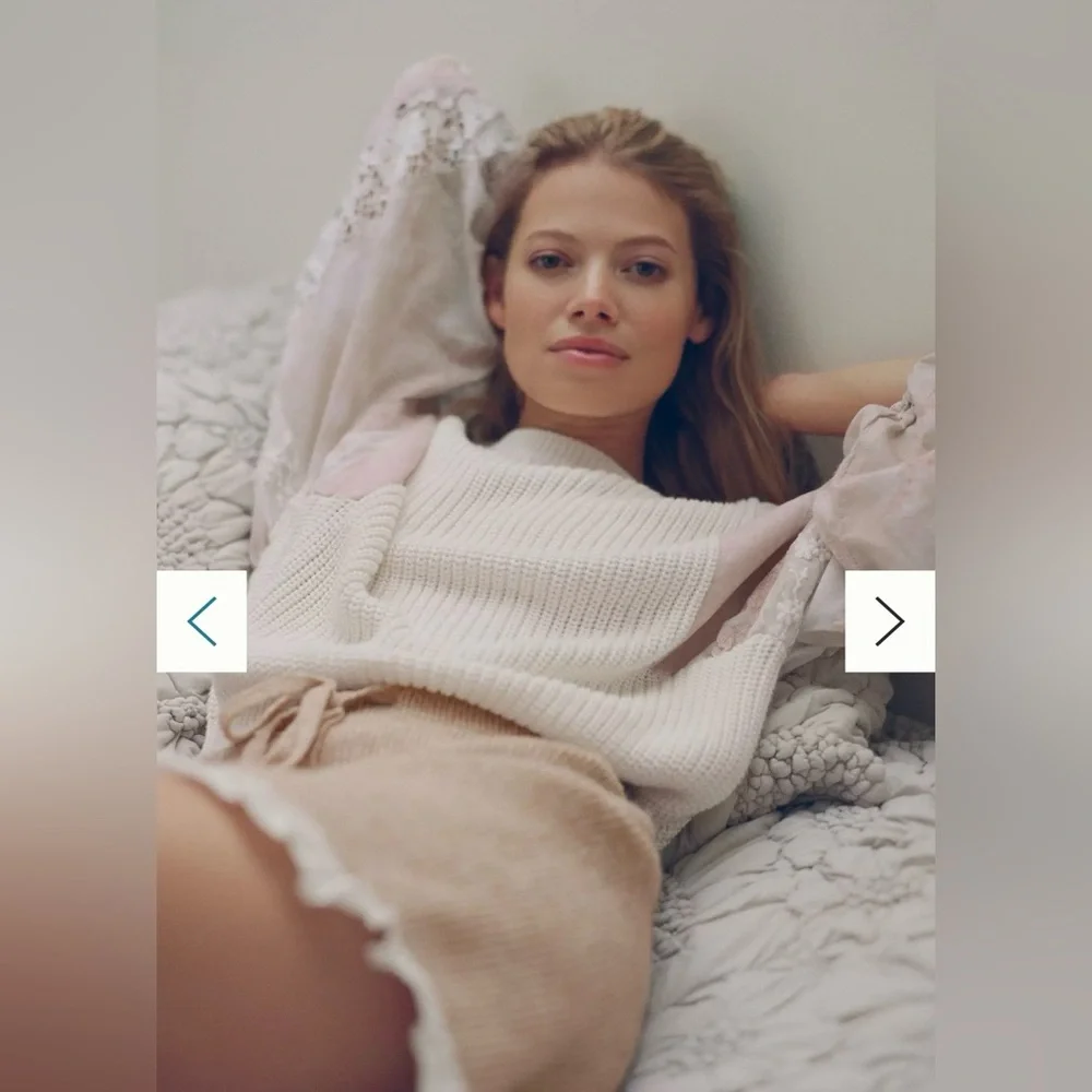 ANTHROPOLOGIE | PILCRO MARTINE PEASANT SLEEVE SWEATER BLOUSE PINK CREAM XL - Picture 4 of 10